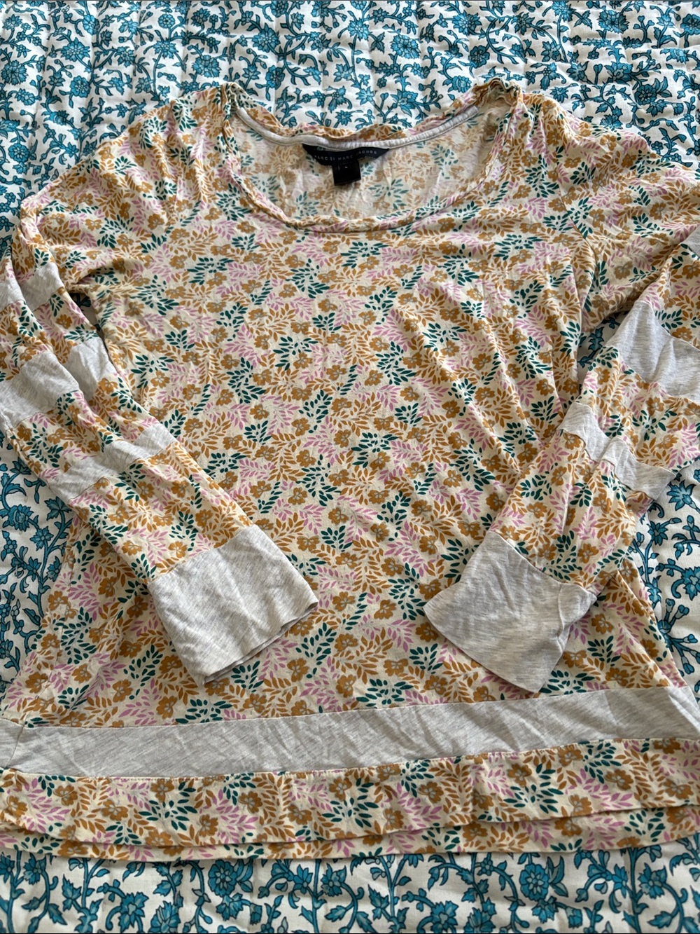 Marc by Marc Jacobs Floral Long-Sleeve Scoop Top in Pink, Gold & Green